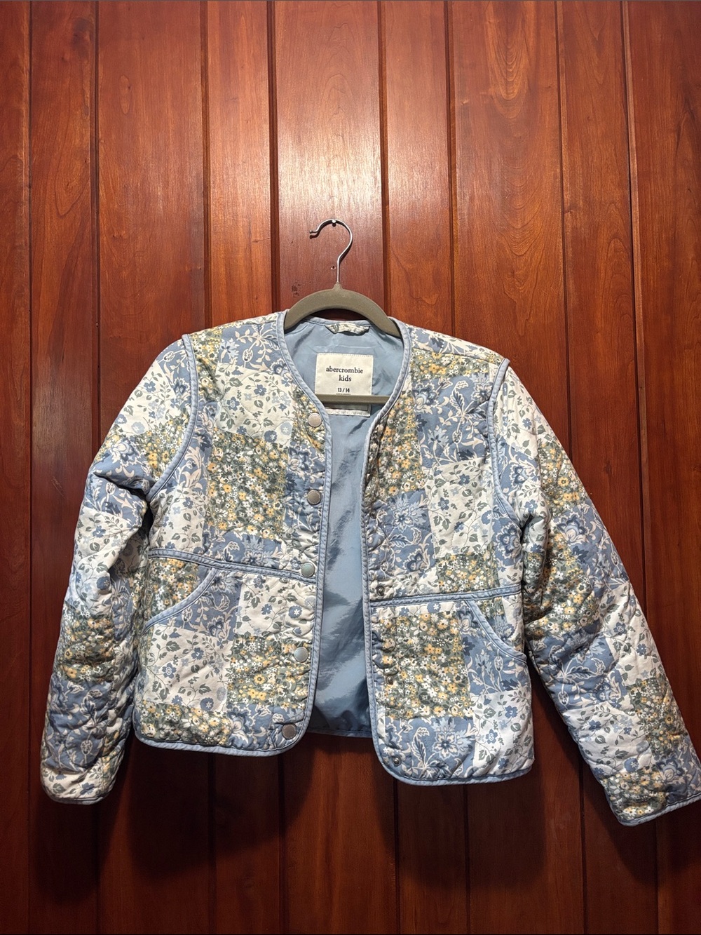 abercrombie kids Quilted Floral Patchwork Jacket - Light Blue & Cream
